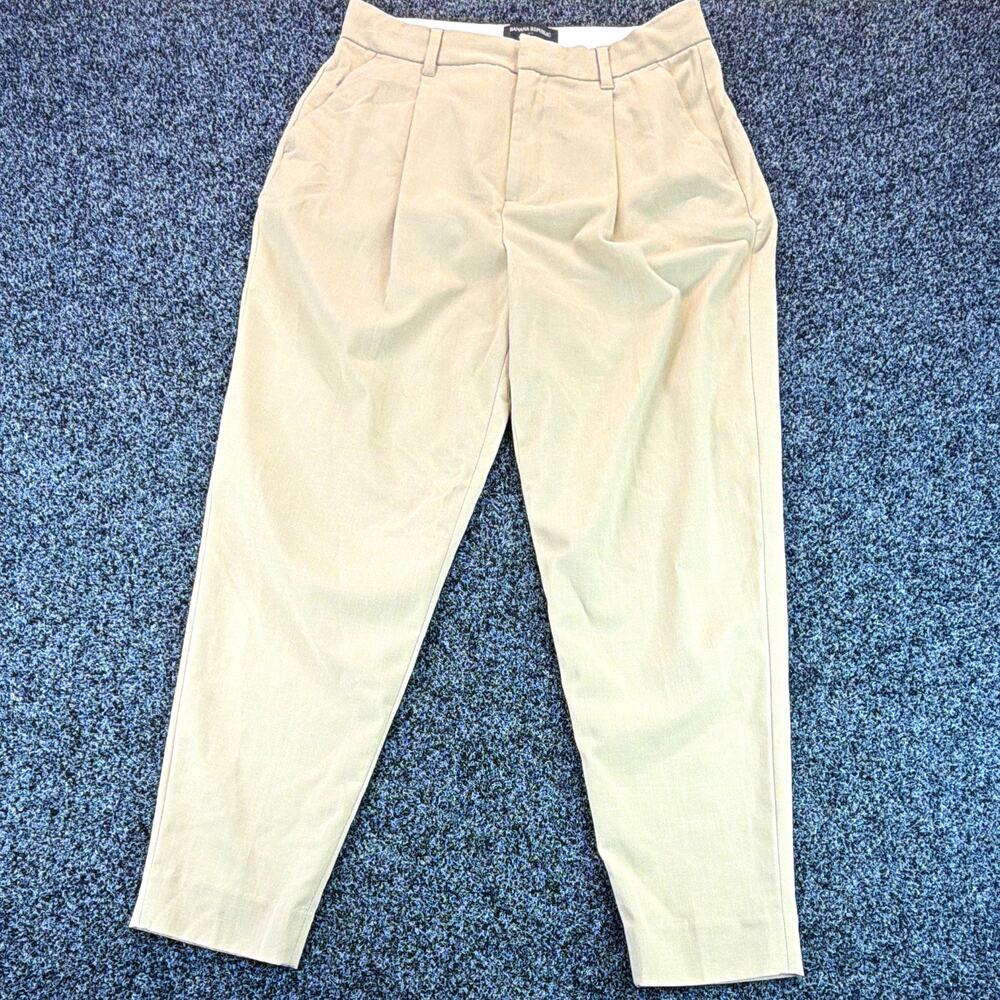 Banana Republic Women's Beige High-Rise Tapered Pleated Twill Pants Pockets 4